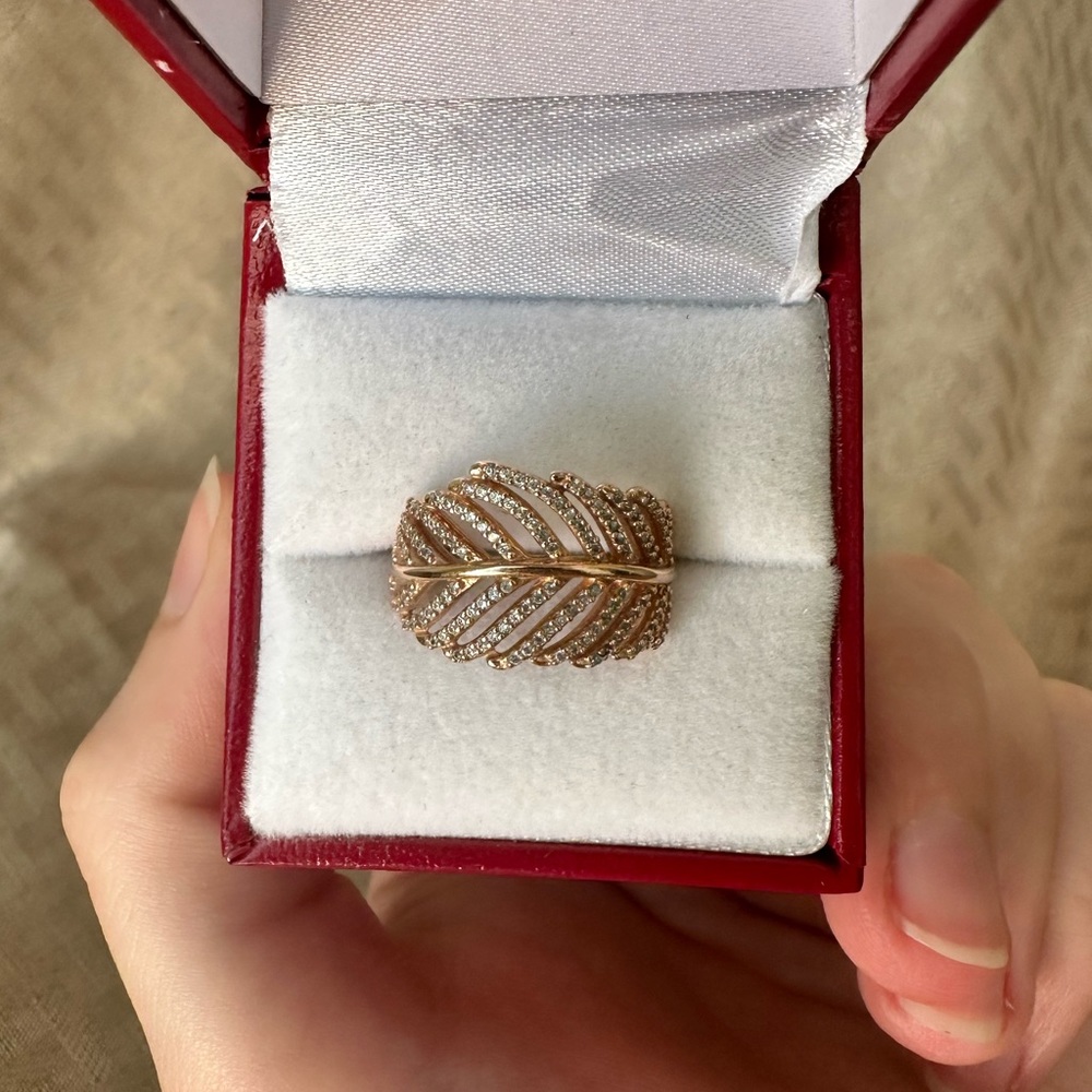 PANDORA Rose Gold Shimmering Feather Ring, Size 6 - RETIRED